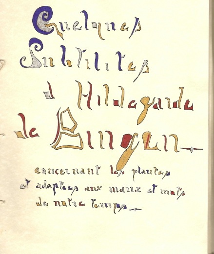 Quelques subtilits d'Hildegarde de Bingen adaptes aux maux et mots de notre temps